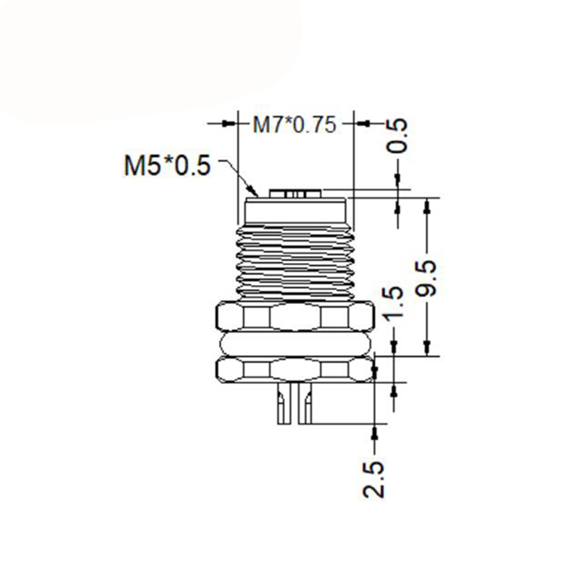 M5 4pins A code female straight front panel mount connector,unshielded,solder,brass with nickel plated shell